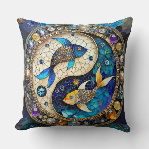 Zodiac - Pisces Fish Yin and Yang Throw Pillow
