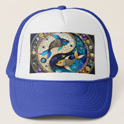 Zodiac _ Pisces Fish Yin and Yang Trucker Hat