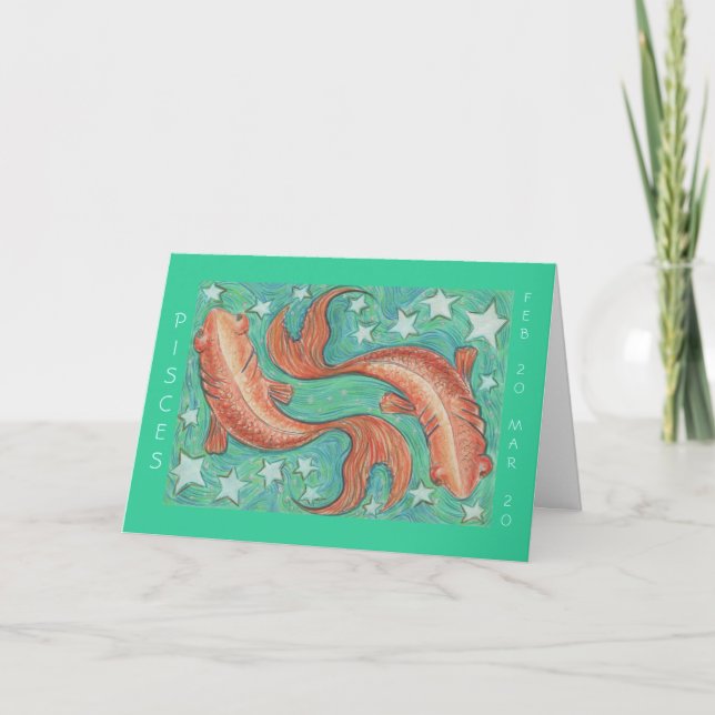 Zodiac Pisces 'Happy Birthday' greetings card (Front)