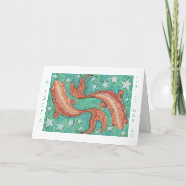 Zodiac Pisces 'Happy Birthday' white border Card (Front)