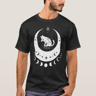 Zodiac Pisces Horoscope Astrology Sign Cat Crescen T-Shirt