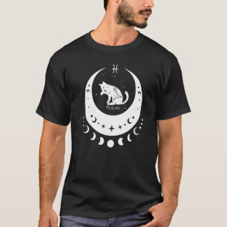 Zodiac Pisces Horoscope Astrology Sign Cat Crescen T-Shirt