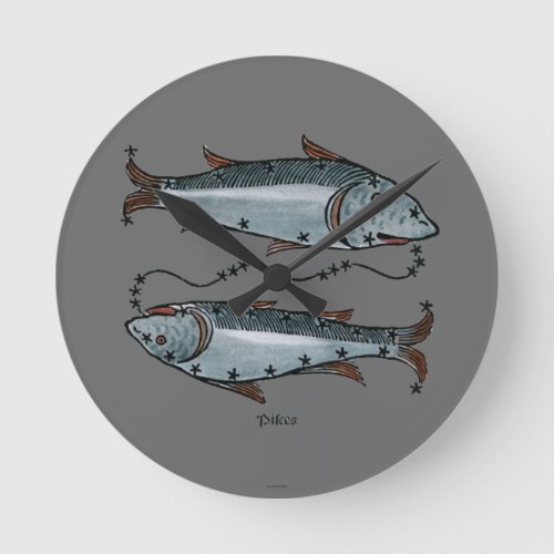 Zodiac Pisces In Color Round Clock