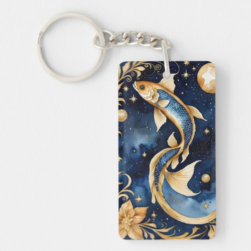 zodiac pisces watercolor design keychain