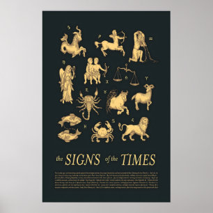 Zodiac Print Gold Astrological Symbols, Celestial