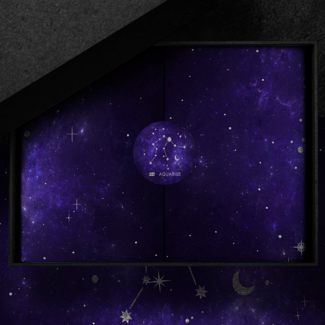 Zodiac Purple Aquarius | Astrology Horoscope Classic Round Sticker (Creator Uploaded)