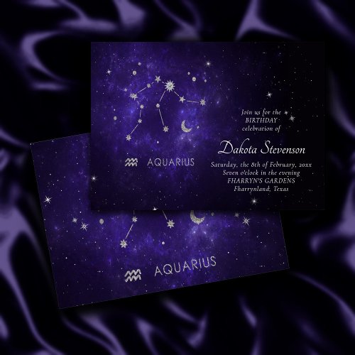 Zodiac Purple Aquarius  Astrology Horoscope Invitation