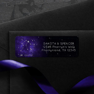 Zodiac Purple Aquarius   Astrology Horoscope Label