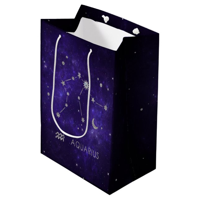 Zodiac Purple Aquarius | Astrology Horoscope Medium Gift Bag (Front Angled)