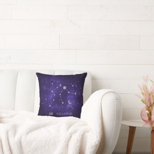 Zodiac Purple Aquarius  Astrology Horoscope Throw Pillow