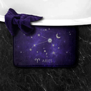Zodiac Purple Aries Cosmic Astrology Horoscope Bath Mat