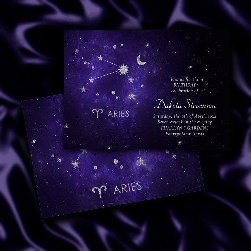 Zodiac Purple Aries  Cosmic Astrology Horoscope Invitation