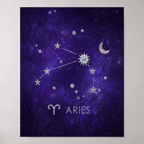 Zodiac Purple Aries  Cosmic Astrology Horoscope Poster