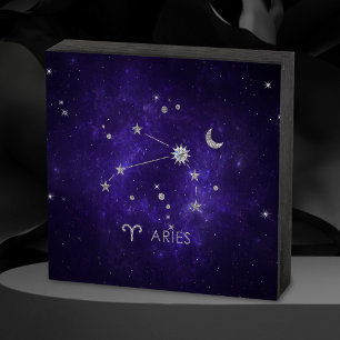 Zodiac Purple Aries Cosmic Astrology Horoscope Wooden Box Sign