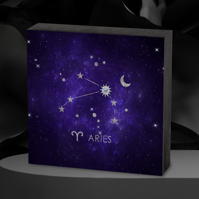 Zodiac Purple Aries | Cosmic Astrology Horoscope Wooden Box Sign (Creator Uploaded)
