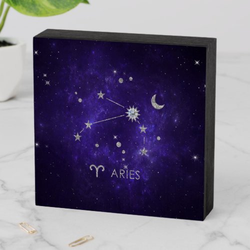 Zodiac Purple Aries  Cosmic Astrology Horoscope Wooden Box Sign