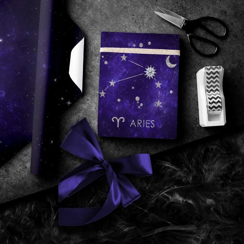 Zodiac Purple Aries  Cosmic Astrology Horoscope Wrapping Paper