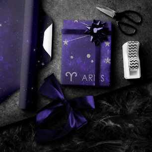 Zodiac Purple Aries Cosmic Astrology Horoscope Wrapping Paper