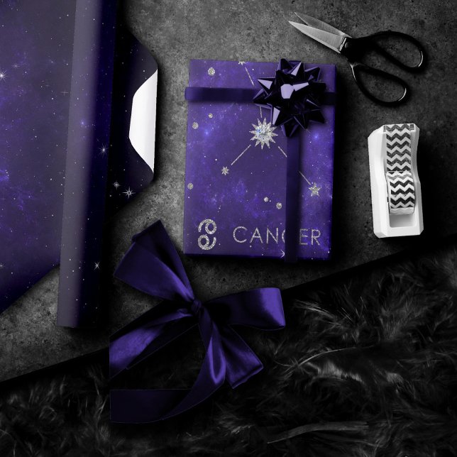 Zodiac Purple Cancer | Cosmic Astrology Horoscope Wrapping Paper (Creator Uploaded)