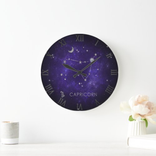 Zodiac Purple Capricorn  Astrology Horoscope Large Clock