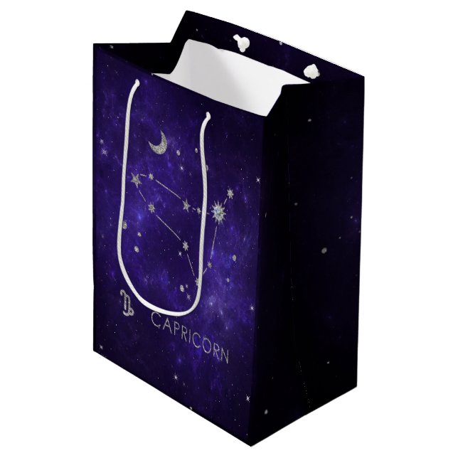 Zodiac Purple Capricorn | Astrology Horoscope Medium Gift Bag (Front Angled)