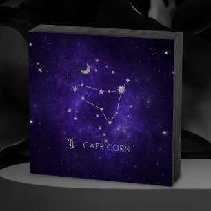 Zodiac Purple Capricorn Astrology Horoscope Wooden Box Sign