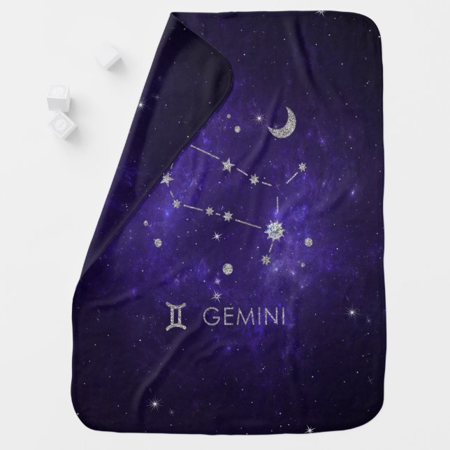Zodiac Purple Gemini | Cosmic Astrology Horoscope Baby Blanket (In Situ)