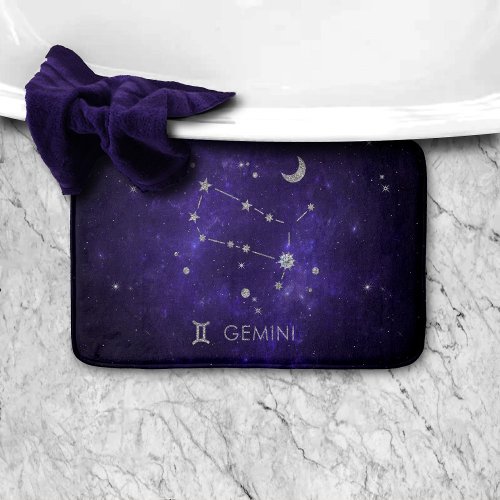 Zodiac Purple Gemini  Cosmic Astrology Horoscope Bath Mat