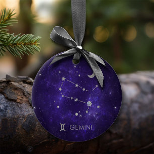Zodiac Purple Gemini Cosmic Astrology Horoscope Ceramic Ornament