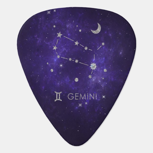 Zodiac Purple Gemini | Cosmic Astrology Horoscope Guitar Pick (Front)