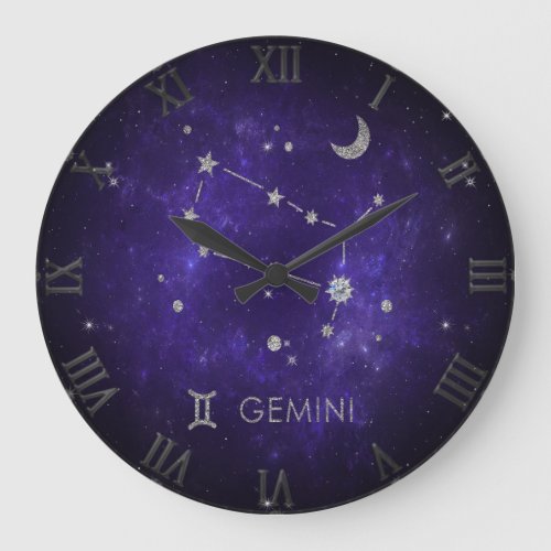 Zodiac Purple Gemini  Cosmic Astrology Horoscope Large Clock