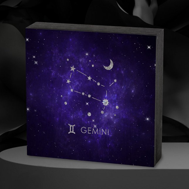 Zodiac Purple Gemini | Cosmic Astrology Horoscope Wooden Box Sign (Creator Uploaded)