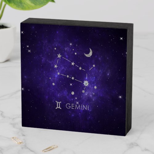 Zodiac Purple Gemini  Cosmic Astrology Horoscope Wooden Box Sign