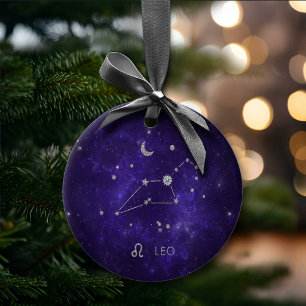 Zodiac Purple Leo Cosmic Astrology Horoscope Ceramic Ornament
