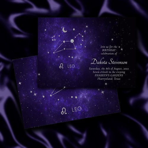 Zodiac Purple Leo  Cosmic Astrology Horoscope Invitation