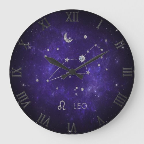 Zodiac Purple Leo  Cosmic Astrology Horoscope Large Clock