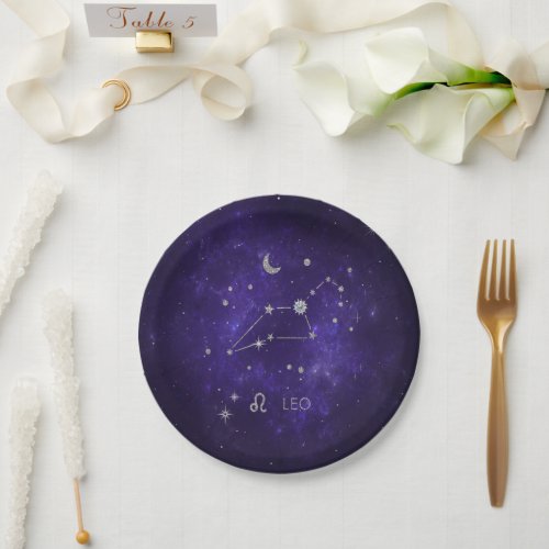 Zodiac Purple Leo  Cosmic Astrology Horoscope Paper Plates