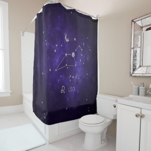 Zodiac Purple Leo  Cosmic Astrology Horoscope Shower Curtain