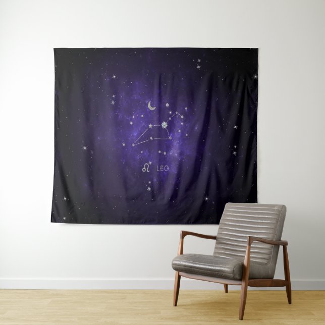 Zodiac Purple Leo | Cosmic Astrology Horoscope Tapestry (In Situ (Horizontal))