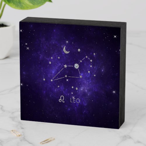 Zodiac Purple Leo  Cosmic Astrology Horoscope Wooden Box Sign