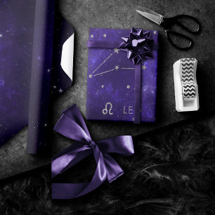 Zodiac Purple Leo   Cosmic Astrology Horoscope Wrapping Paper