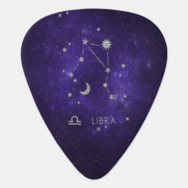 Zodiac Purple Libra | Cosmic Astrology Horoscope Guitar Pick (Front)