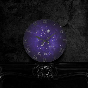 Zodiac Purple Libra Cosmic Astrology Horoscope Round Clock