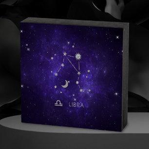Zodiac Purple Libra Cosmic Astrology Horoscope Wooden Box Sign