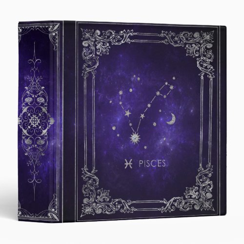 Zodiac Purple Pisces  Cosmic Astrology Horoscope 3 Ring Binder