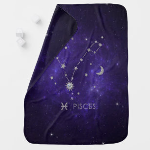 Zodiac Purple Pisces   Cosmic Astrology Horoscope Baby Blanket