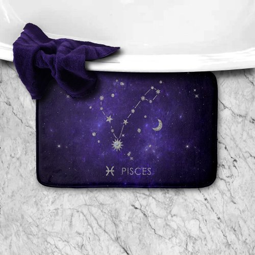 Zodiac Purple Pisces  Cosmic Astrology Horoscope Bath Mat
