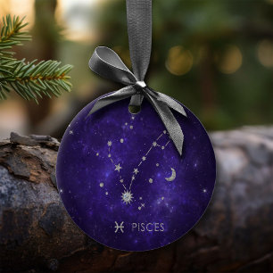 Zodiac Purple Pisces Cosmic Astrology Horoscope Ceramic Ornament