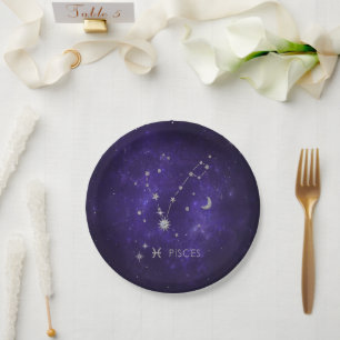 Zodiac Purple Pisces   Cosmic Astrology Horoscope Paper Plates