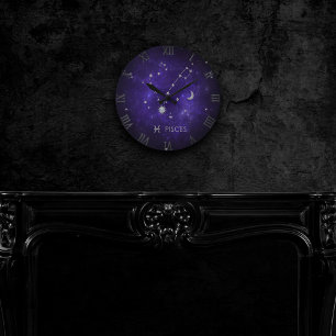 Zodiac Purple Pisces Cosmic Astrology Horoscope Round Clock